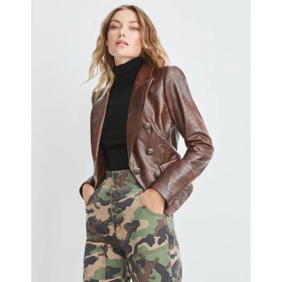 💕VERONICA BEARD💕 Cooke Vegan-Leather Dickey Jacket ~ Chicory Brown 2 NWT - Picture 1 of 16